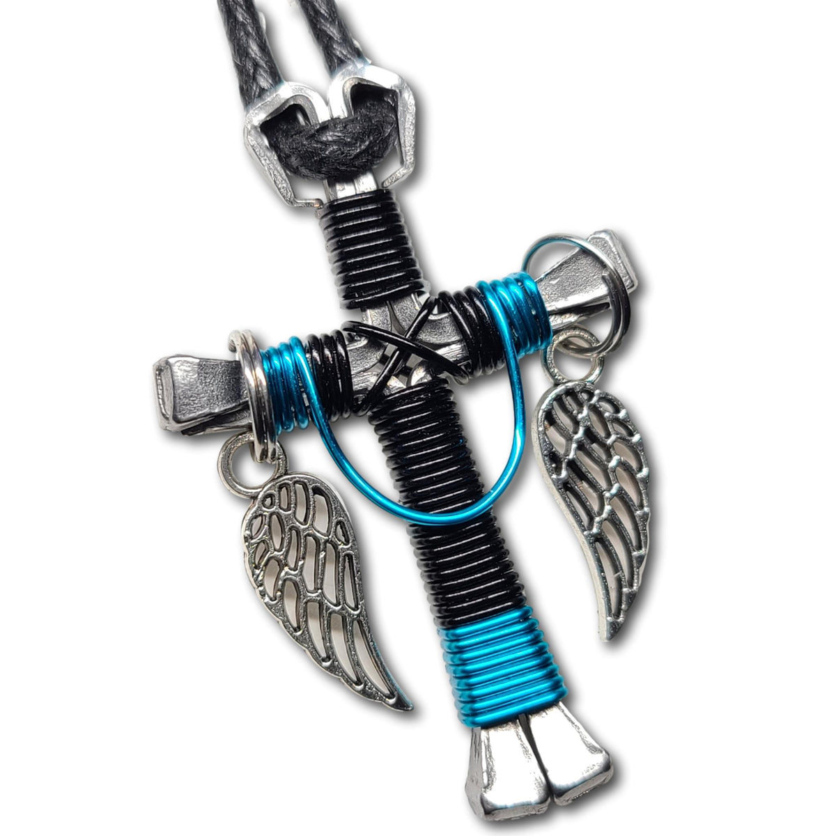 Swag Black & Peacock Blue Horseshoe Nail Cross