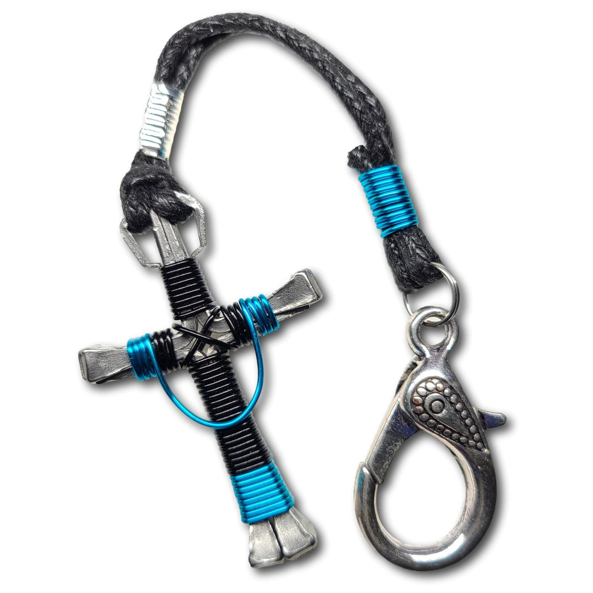 Swag Black & Peacock Blue Horseshoe Nail Cross