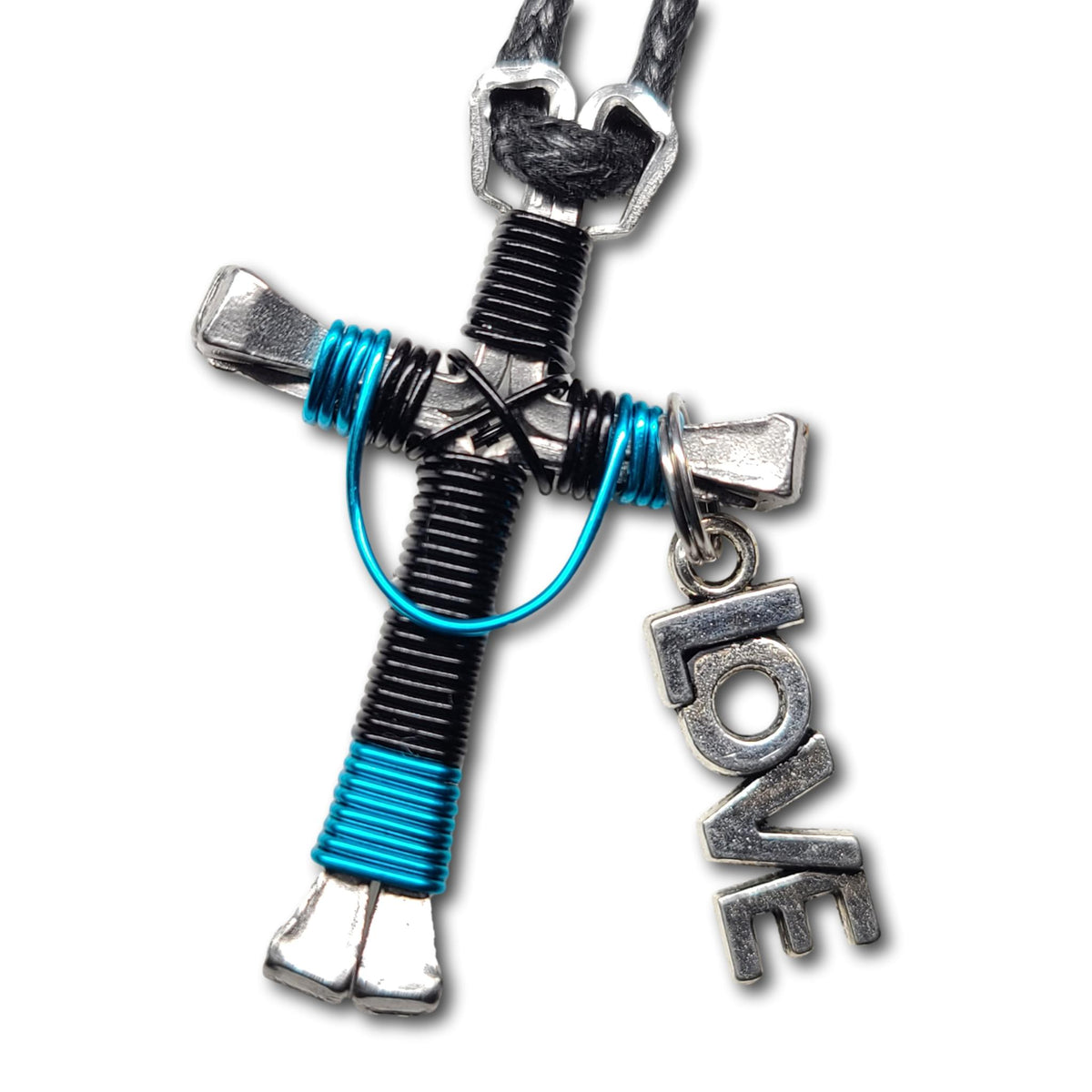 Swag Black & Peacock Blue Horseshoe Nail Cross