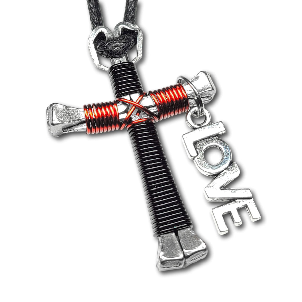 Black & Red Horseshoe Nail Cross