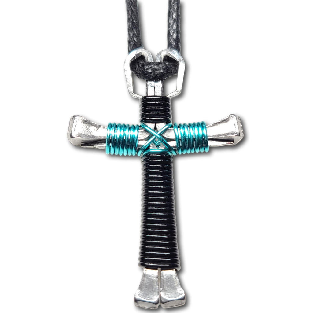 Black & Seafoam Green Horseshoe Nail Cross