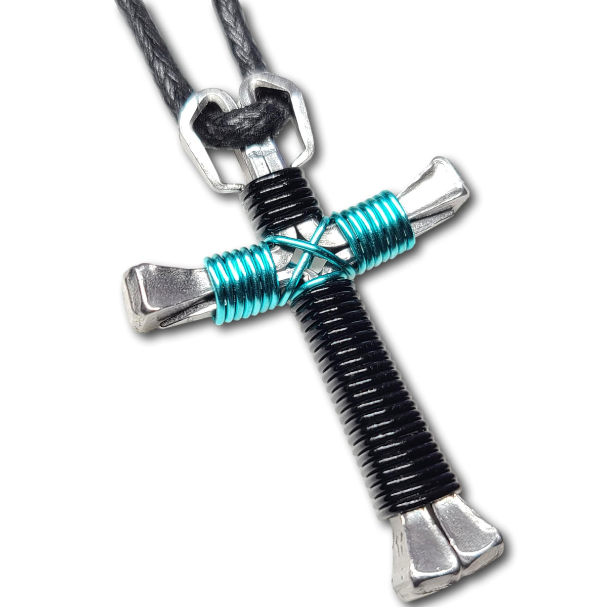 Black & Seafoam Green Horseshoe Nail Cross