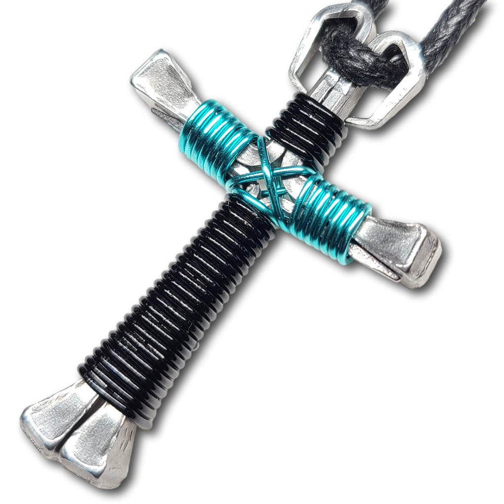Black & Seafoam Green Horseshoe Nail Cross