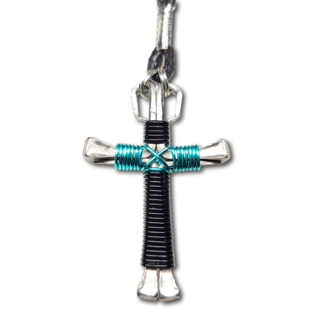 Black & Seafoam Green Horseshoe Nail Cross