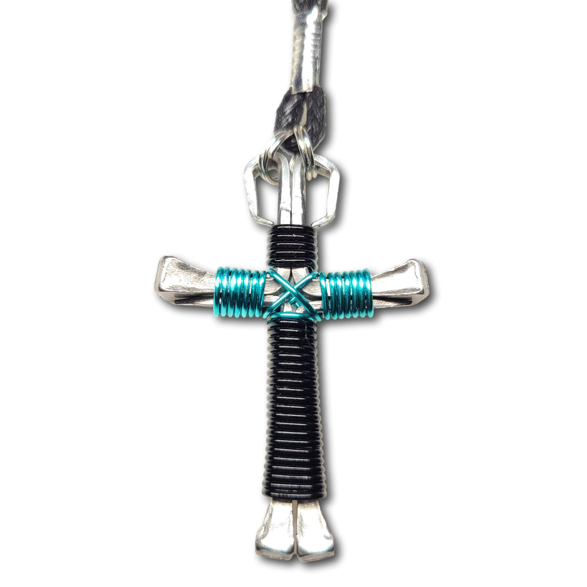 Black & Seafoam Green Horseshoe Nail Cross