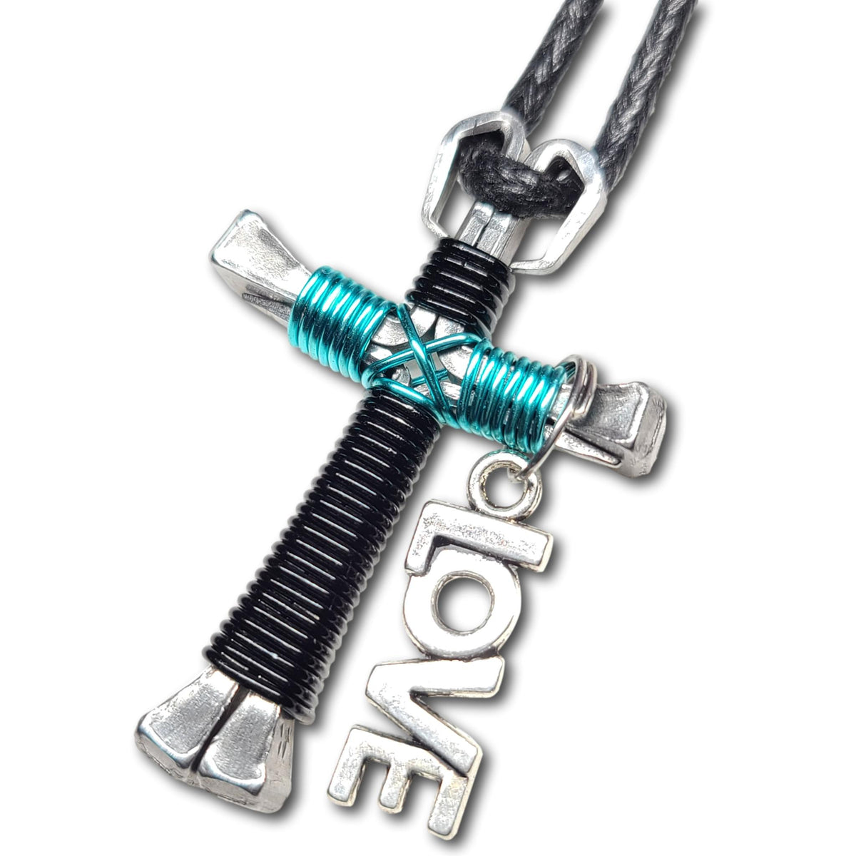 Black & Seafoam Green Horseshoe Nail Cross