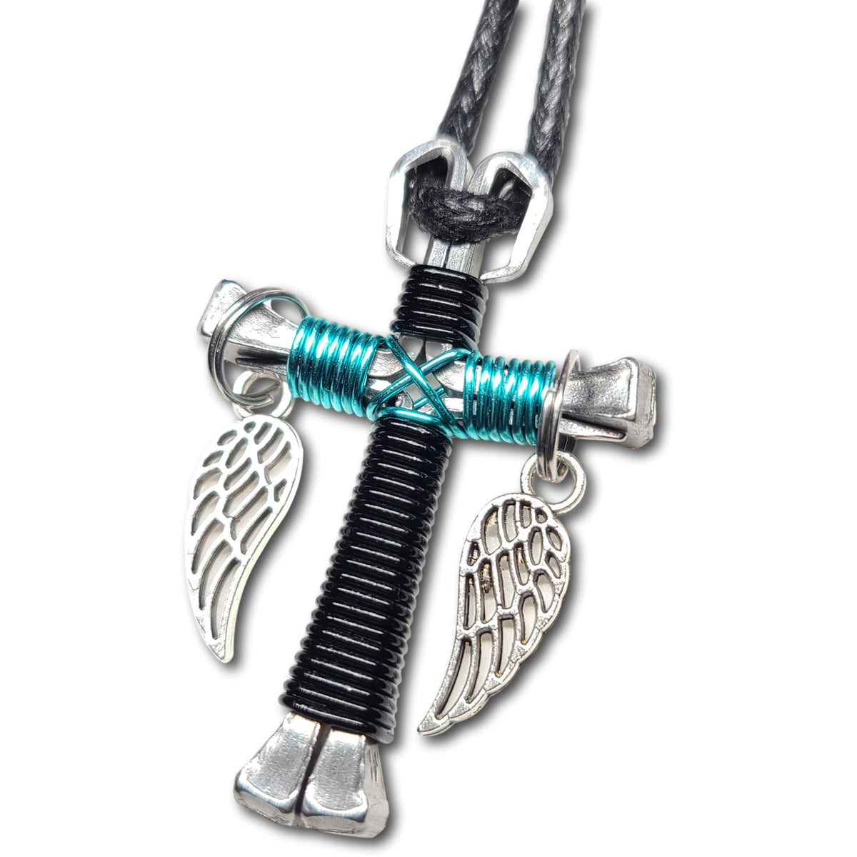 Black & Seafoam Green Horseshoe Nail Cross