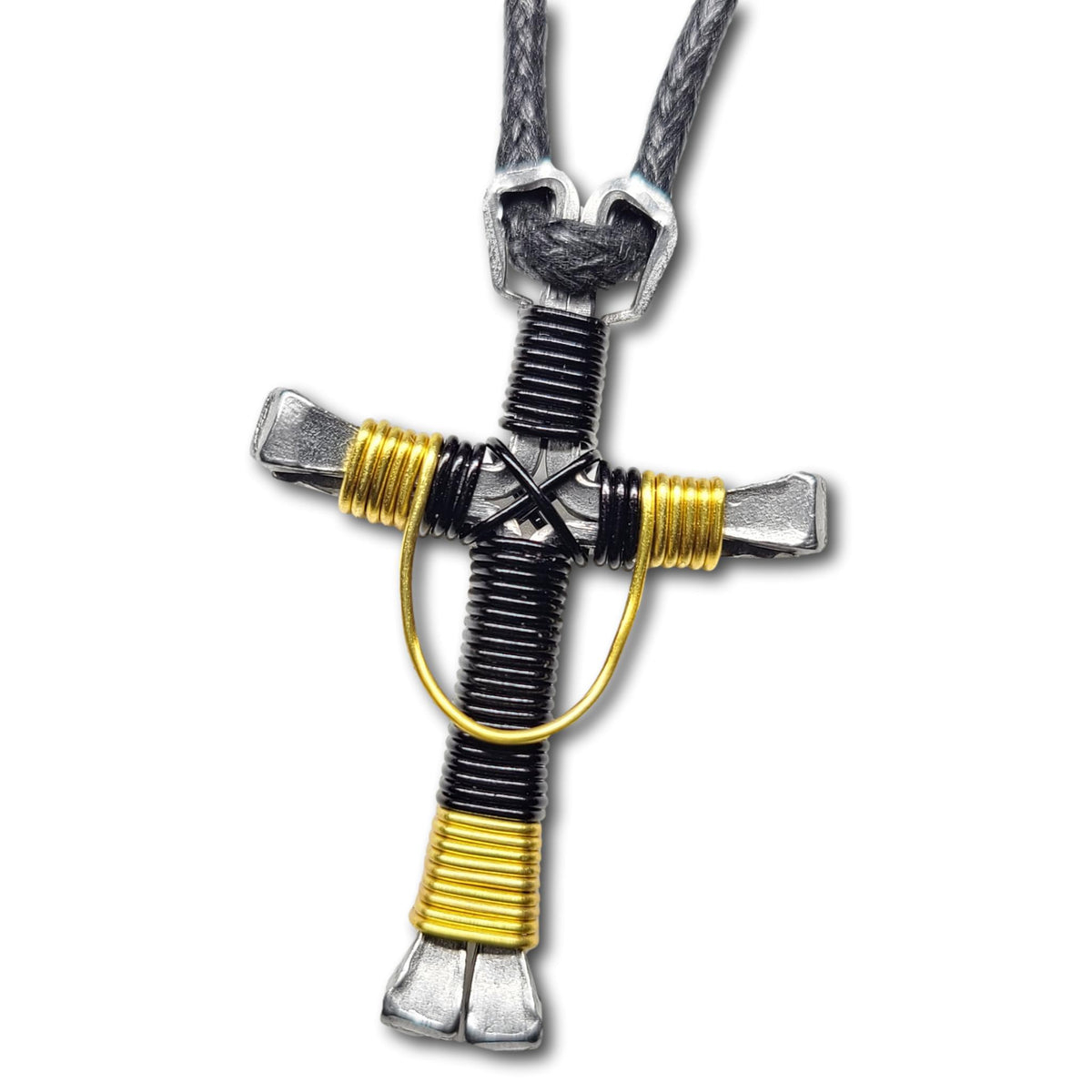 Swag Black & Yellow Horseshoe Nail Cross