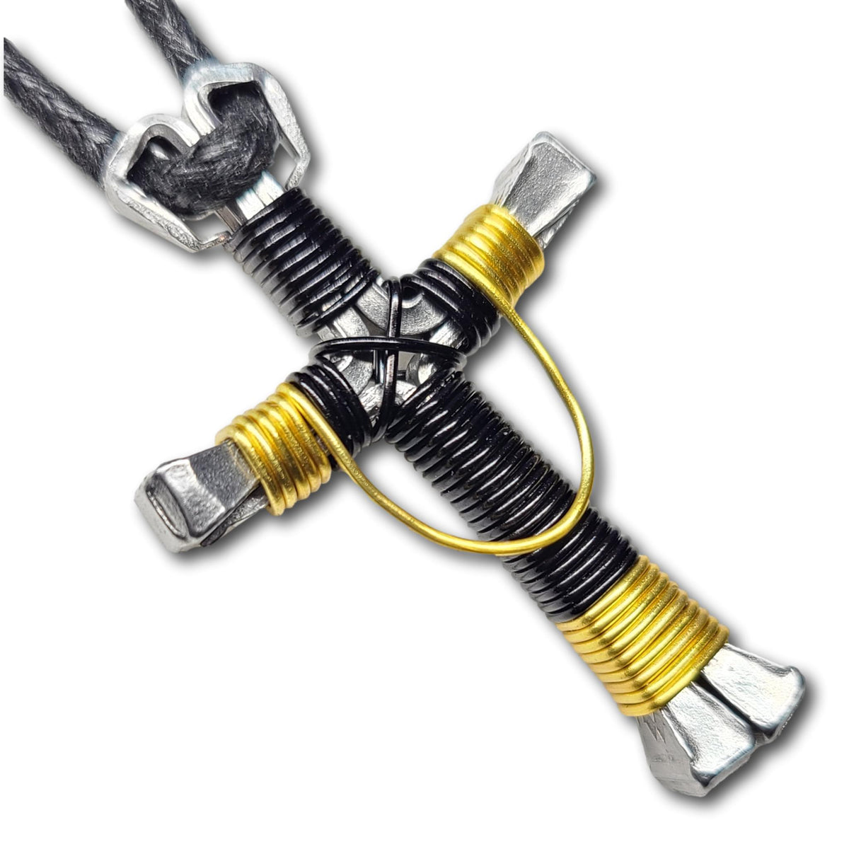 Swag Black & Yellow Horseshoe Nail Cross