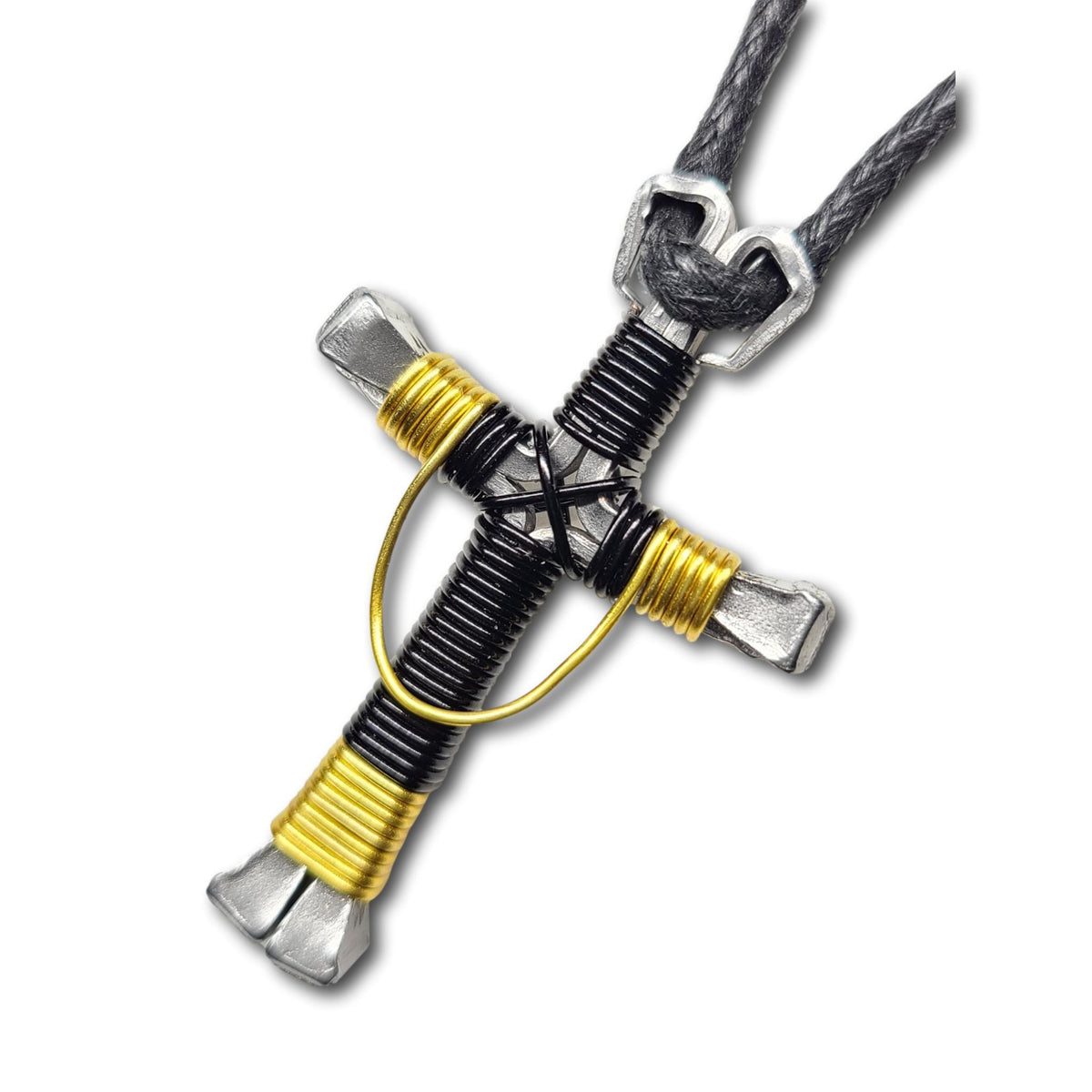 Swag Black & Yellow Horseshoe Nail Cross