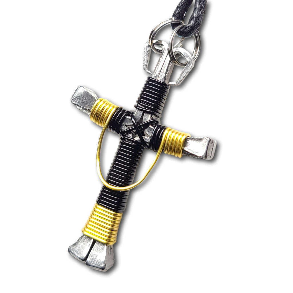 Swag Black & Yellow Horseshoe Nail Cross
