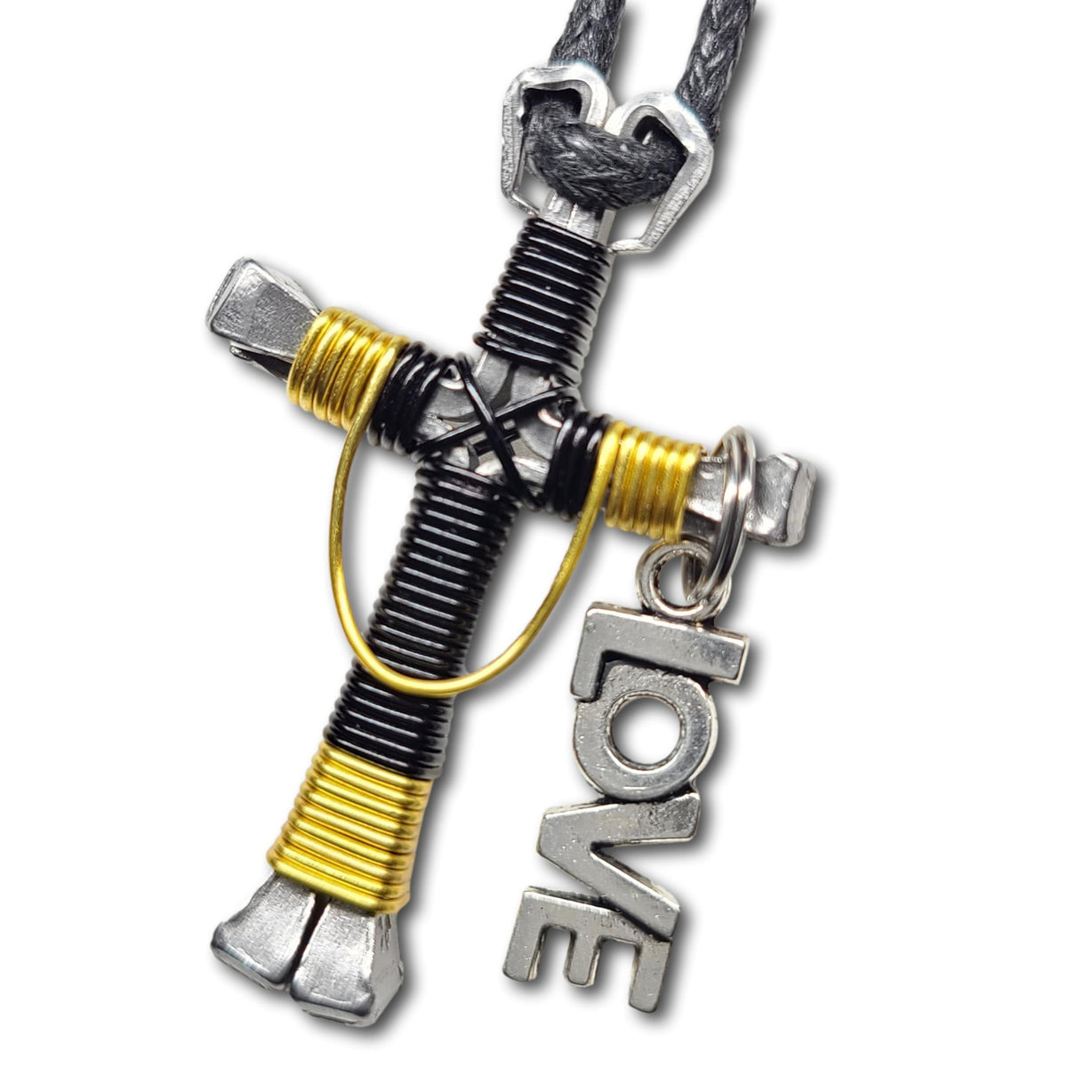 Swag Black & Yellow Horseshoe Nail Cross