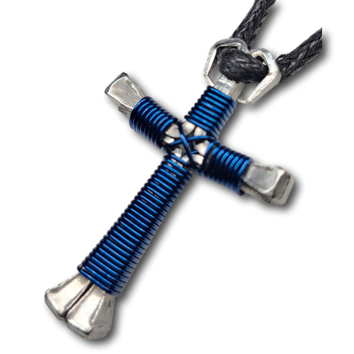 Dark Blue Horseshoe Nail Cross