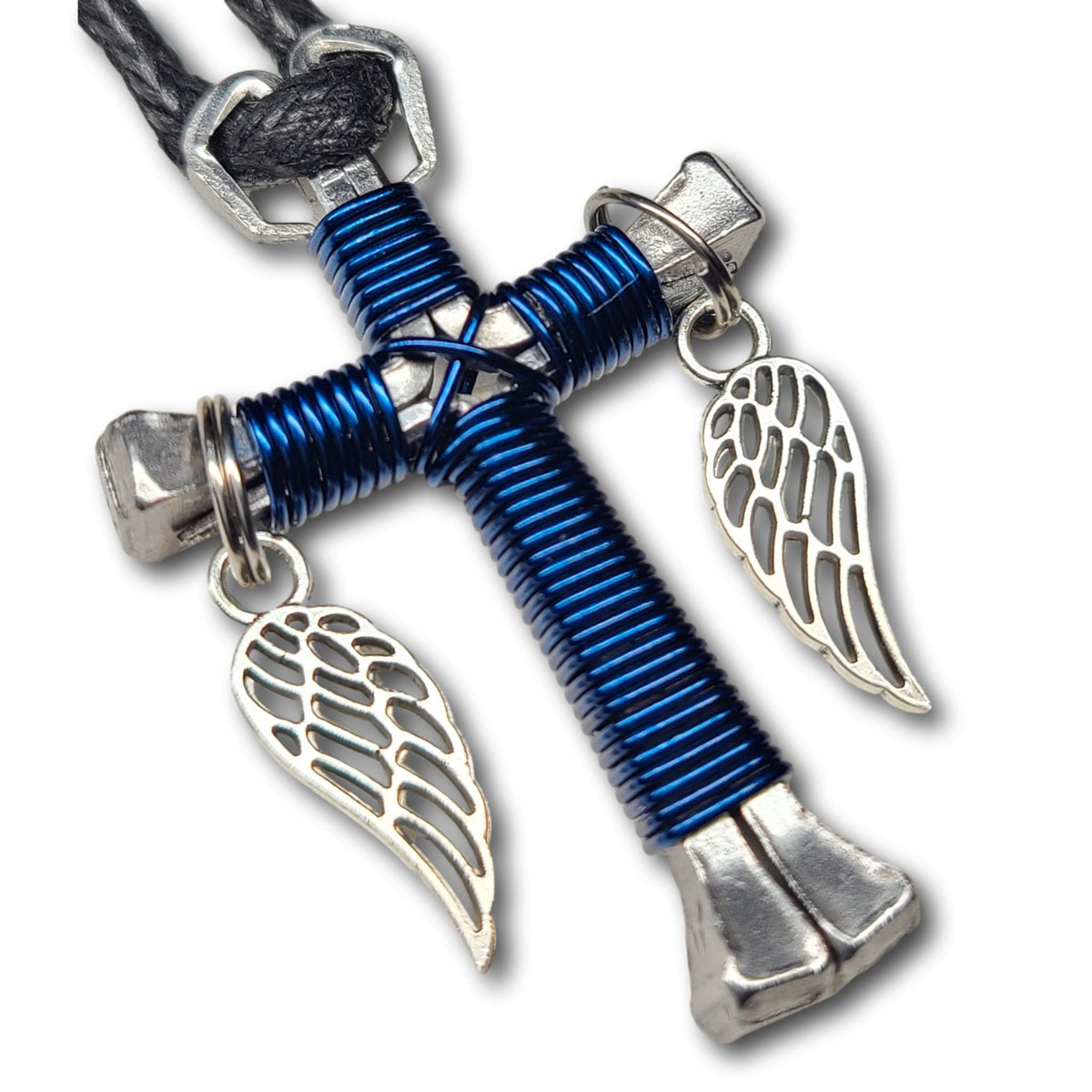 Dark Blue Horseshoe Nail Cross Key Chain