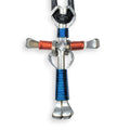 Dangle Blue & Orange Horseshoe Nail Cross Necklace