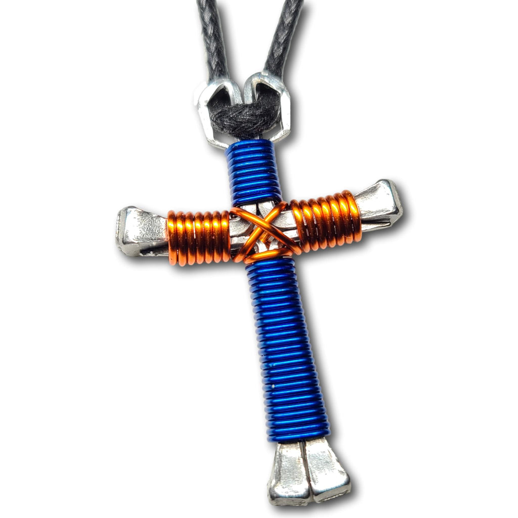 Blue & Orange Horseshoe Nail Cross