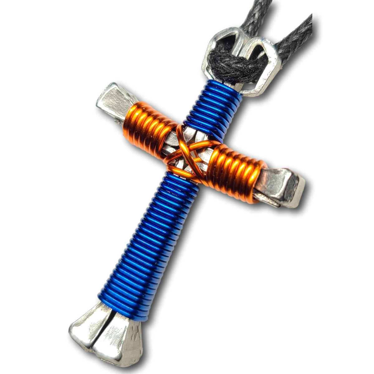 Blue & Orange Horseshoe Nail Cross
