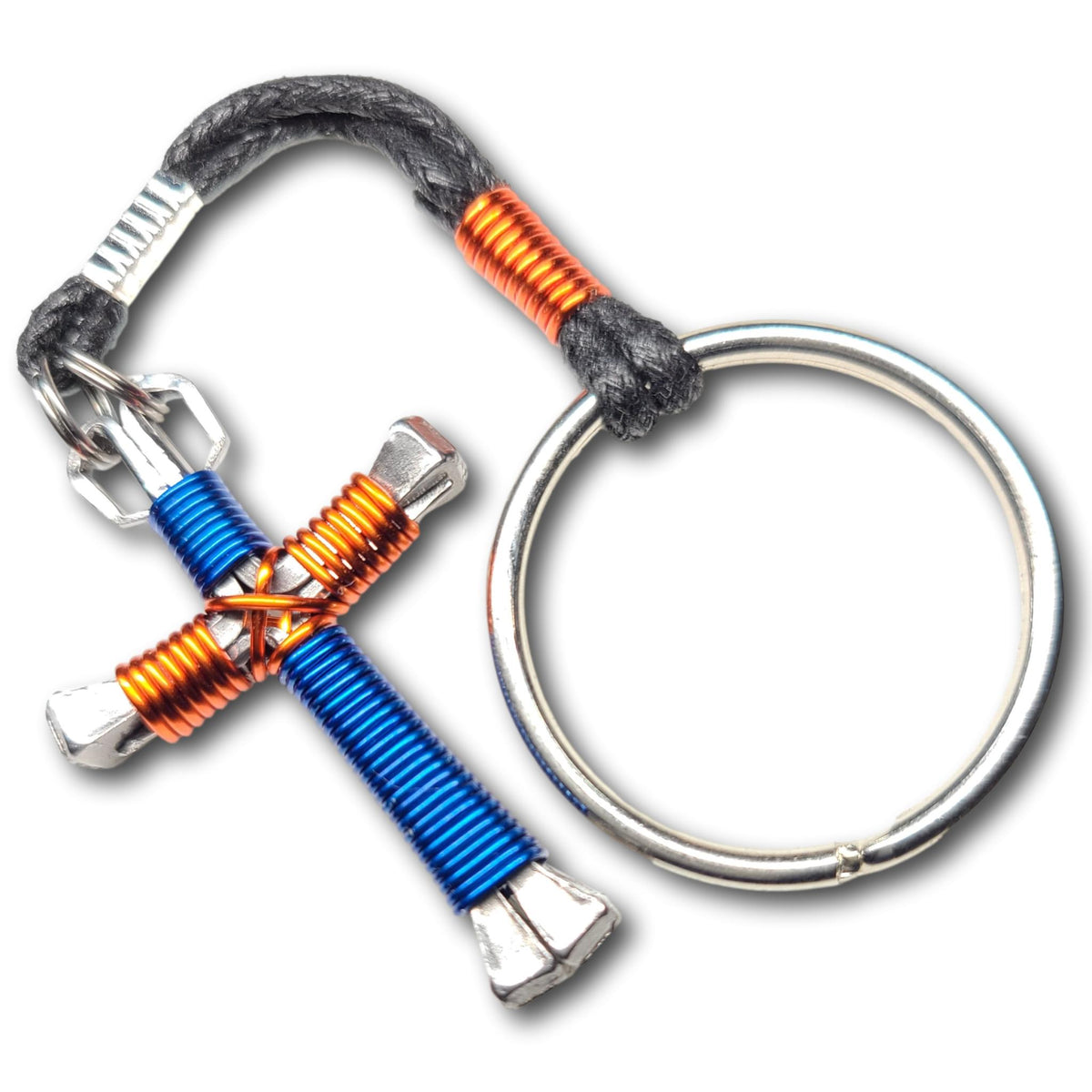 Blue & Orange Horseshoe Nail Cross Key Chain