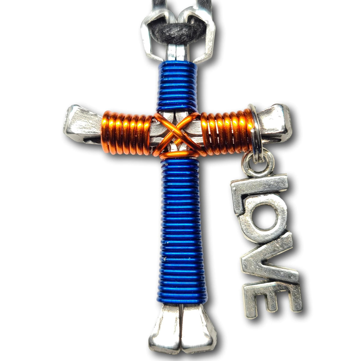 Blue & Orange Horseshoe Nail Cross
