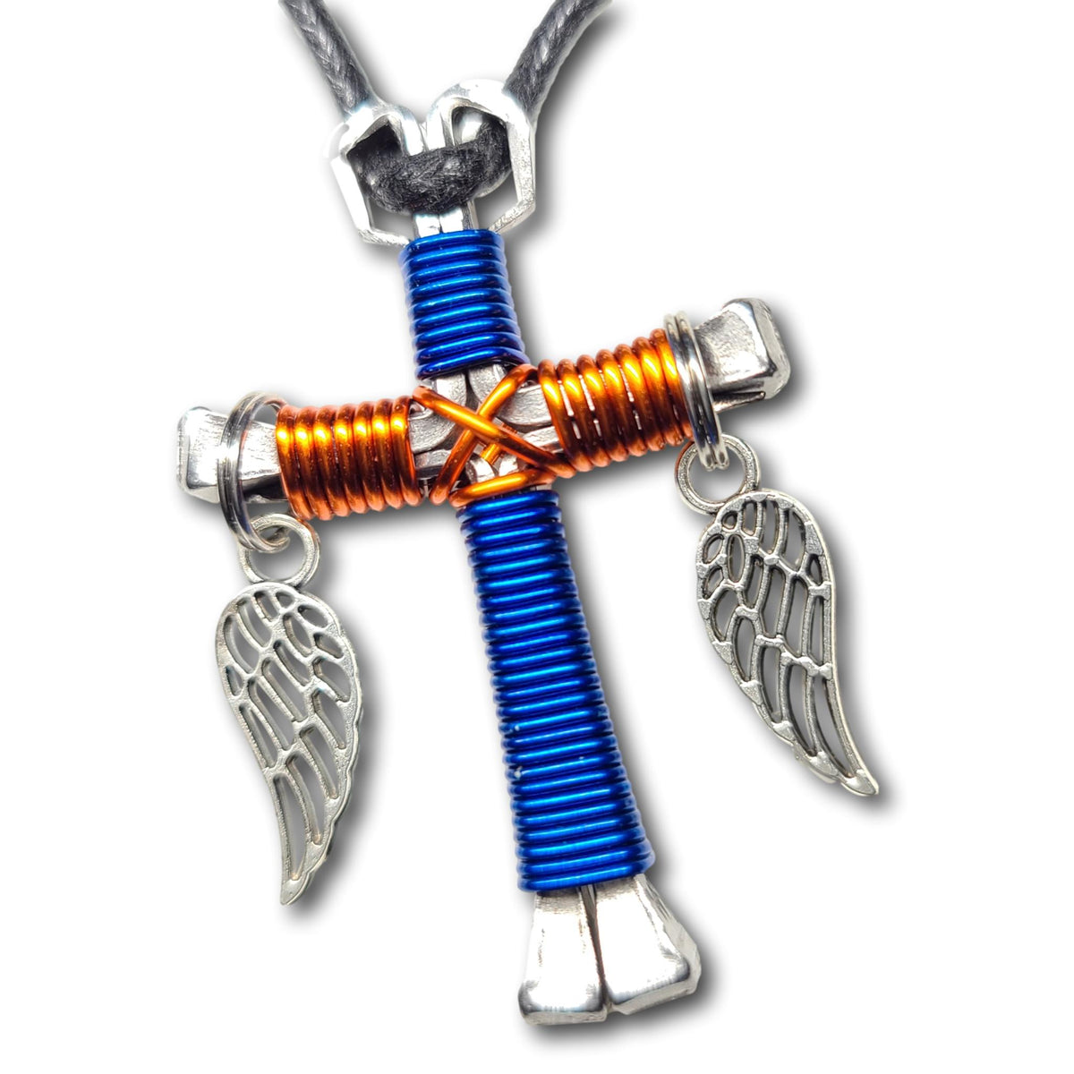 Blue & Orange Horseshoe Nail Cross Key Chain