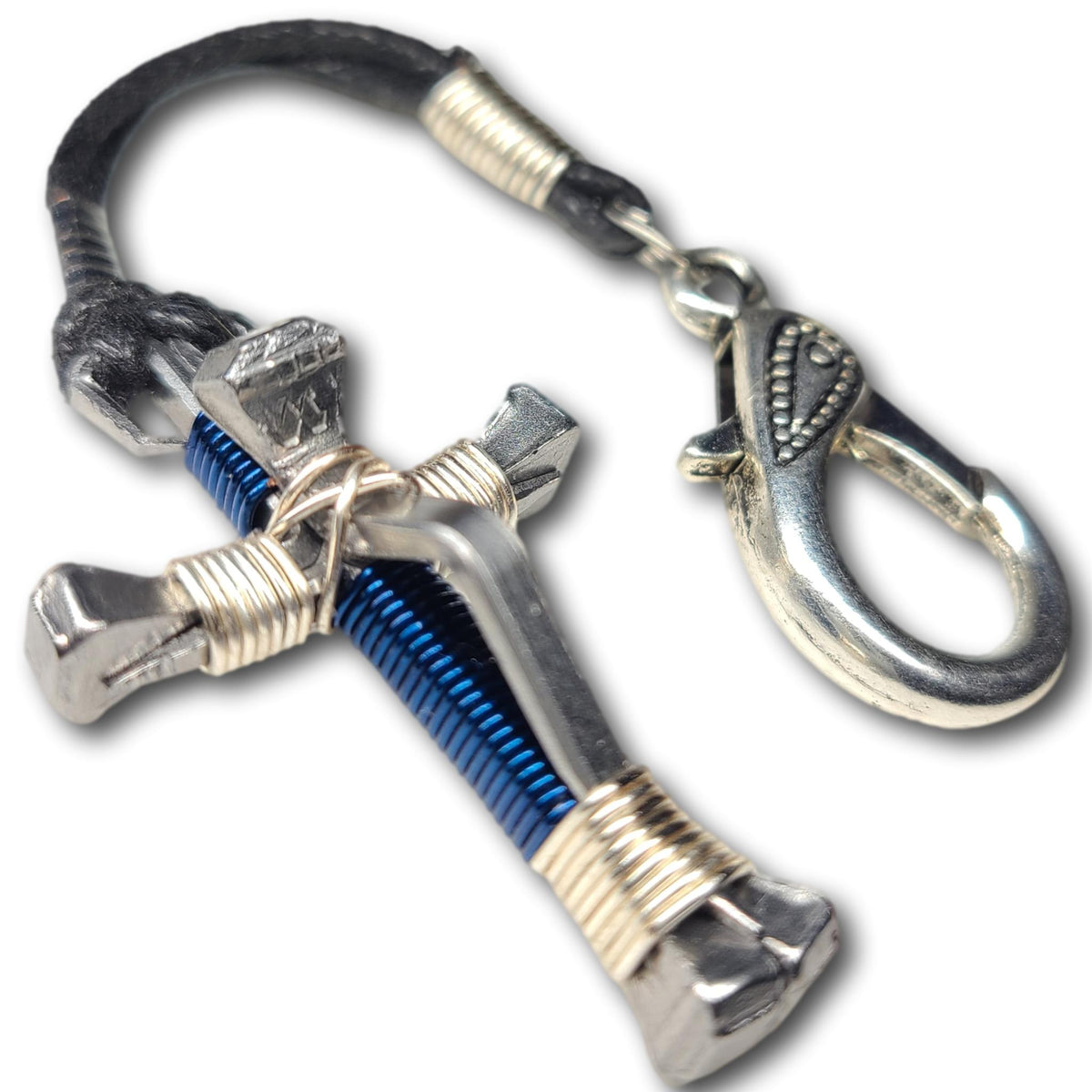 5 Nail Dark Blue and Silver Horseshoe Nail Cross