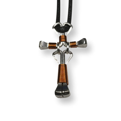 Dangle Brown Horseshoe Nail Cross Necklace