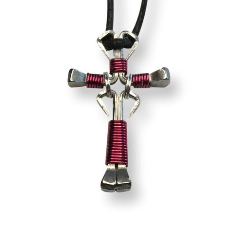 Dangle Burgundy Horseshoe Nail Cross Necklace