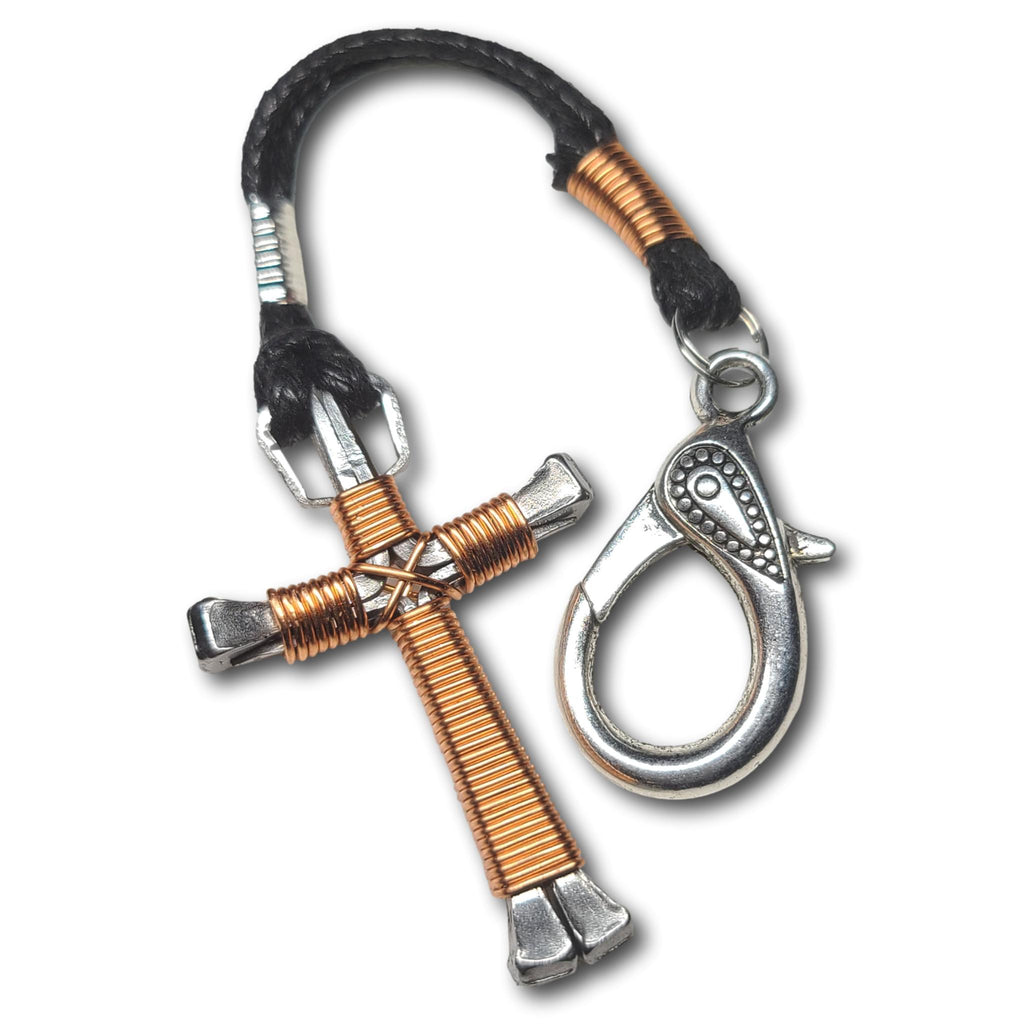 Copper Horseshoe Nail Cross Zipper Pull