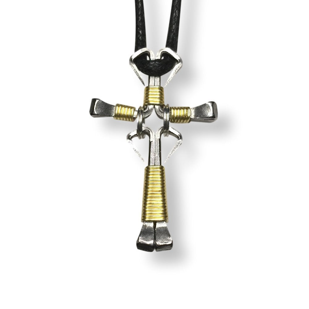 Dangle Gold Horseshoe Nail Cross Necklace