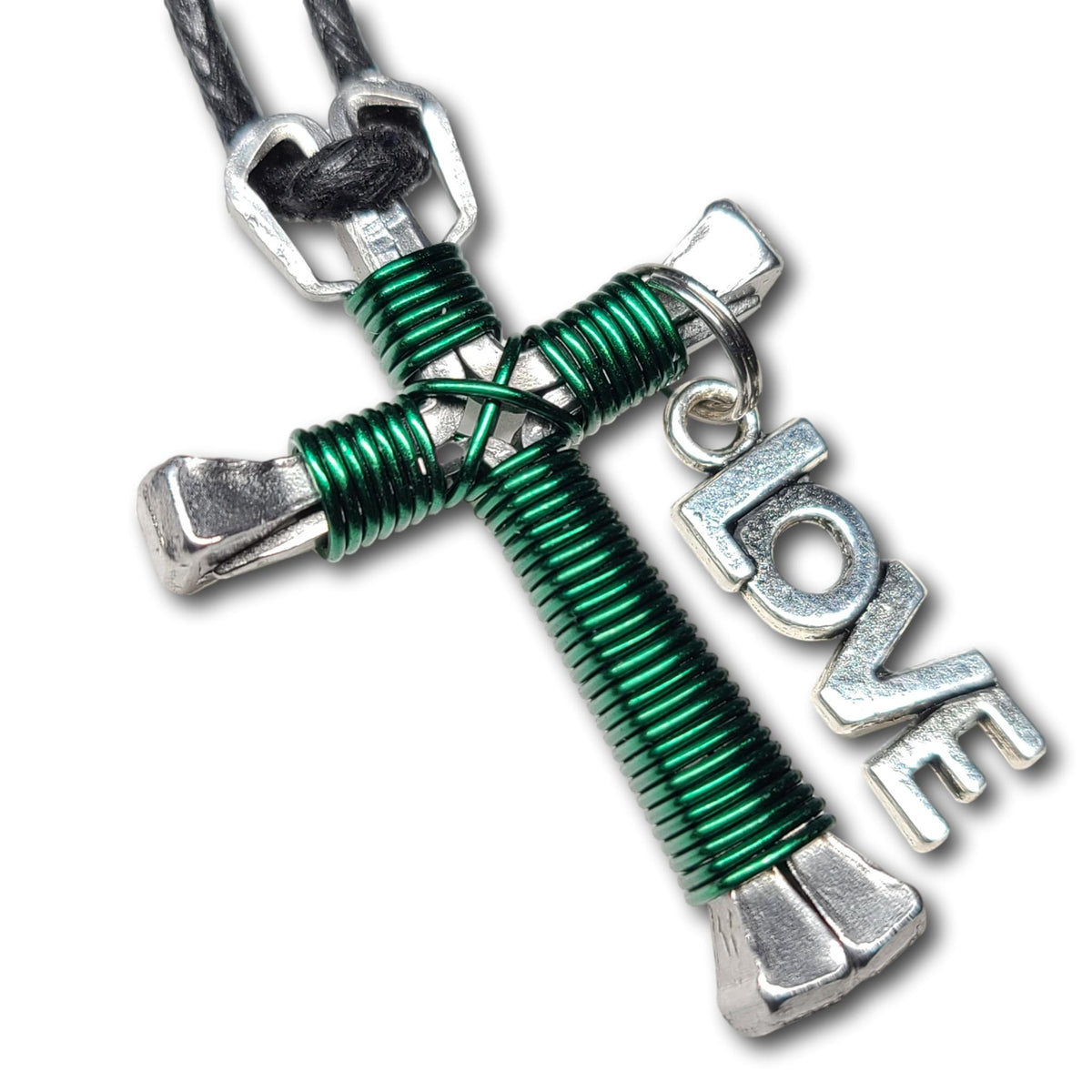 Green Horseshoe Nail Cross