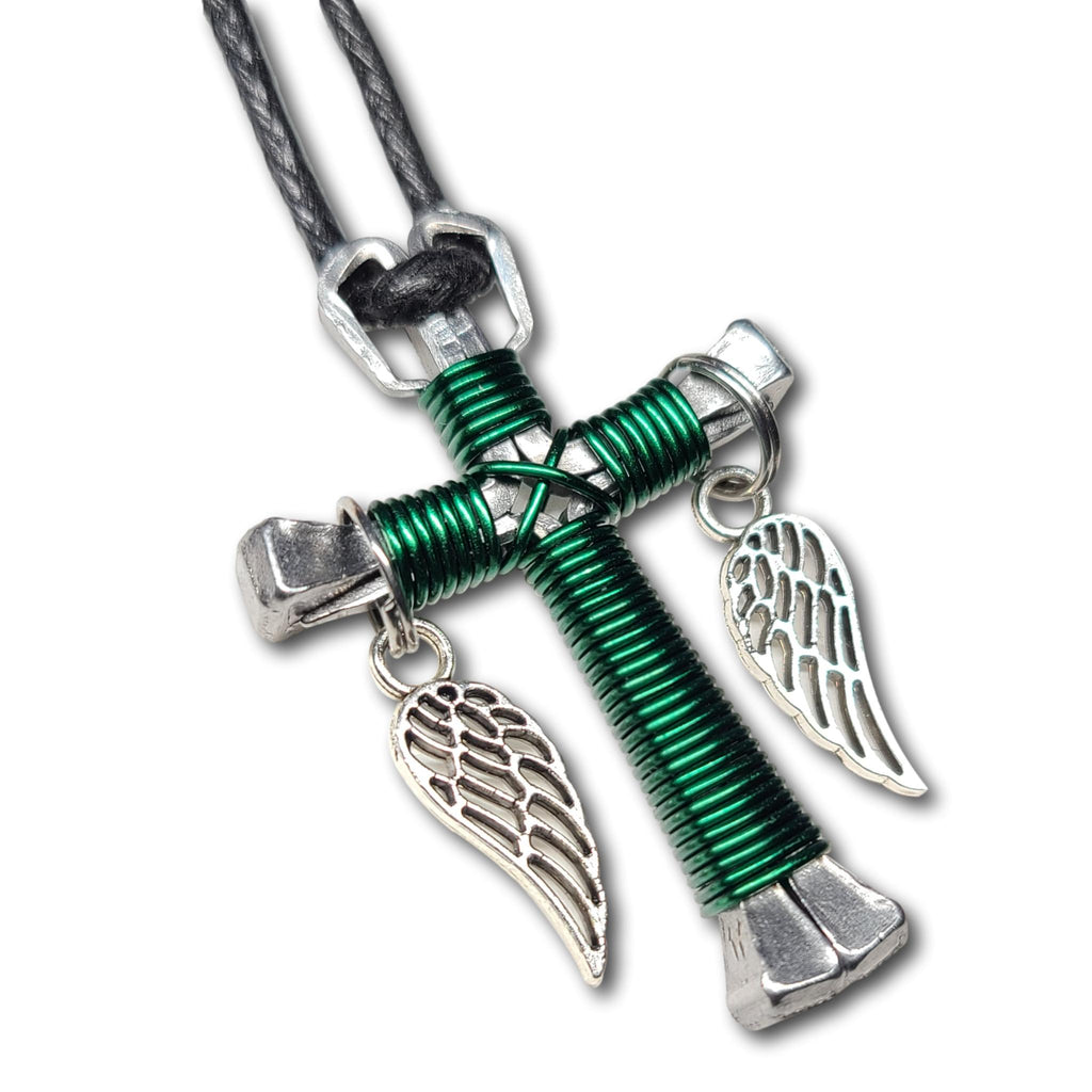 Green Horseshoe Nail Cross