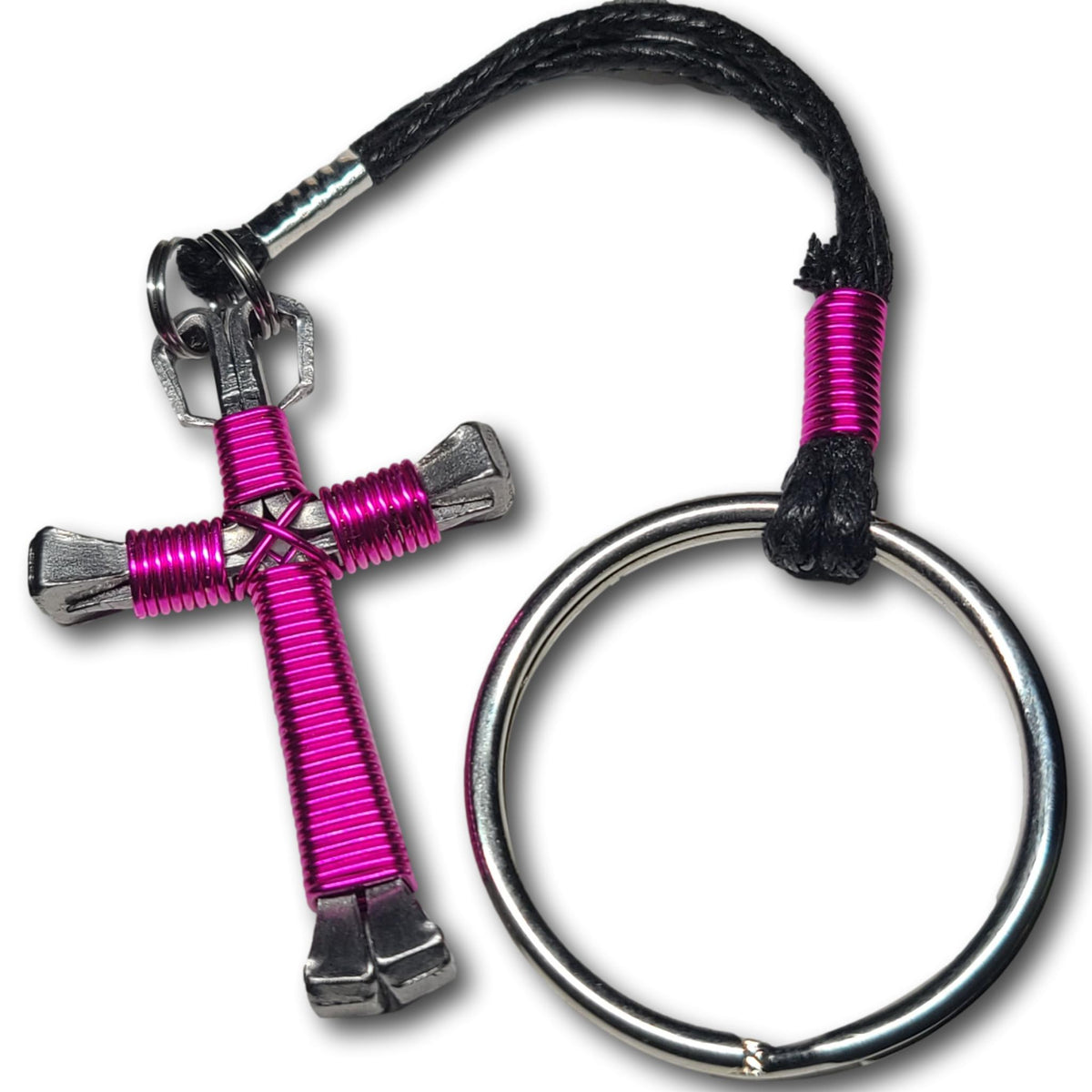 Hot Pink Horseshoe Nail Cross Key Chain