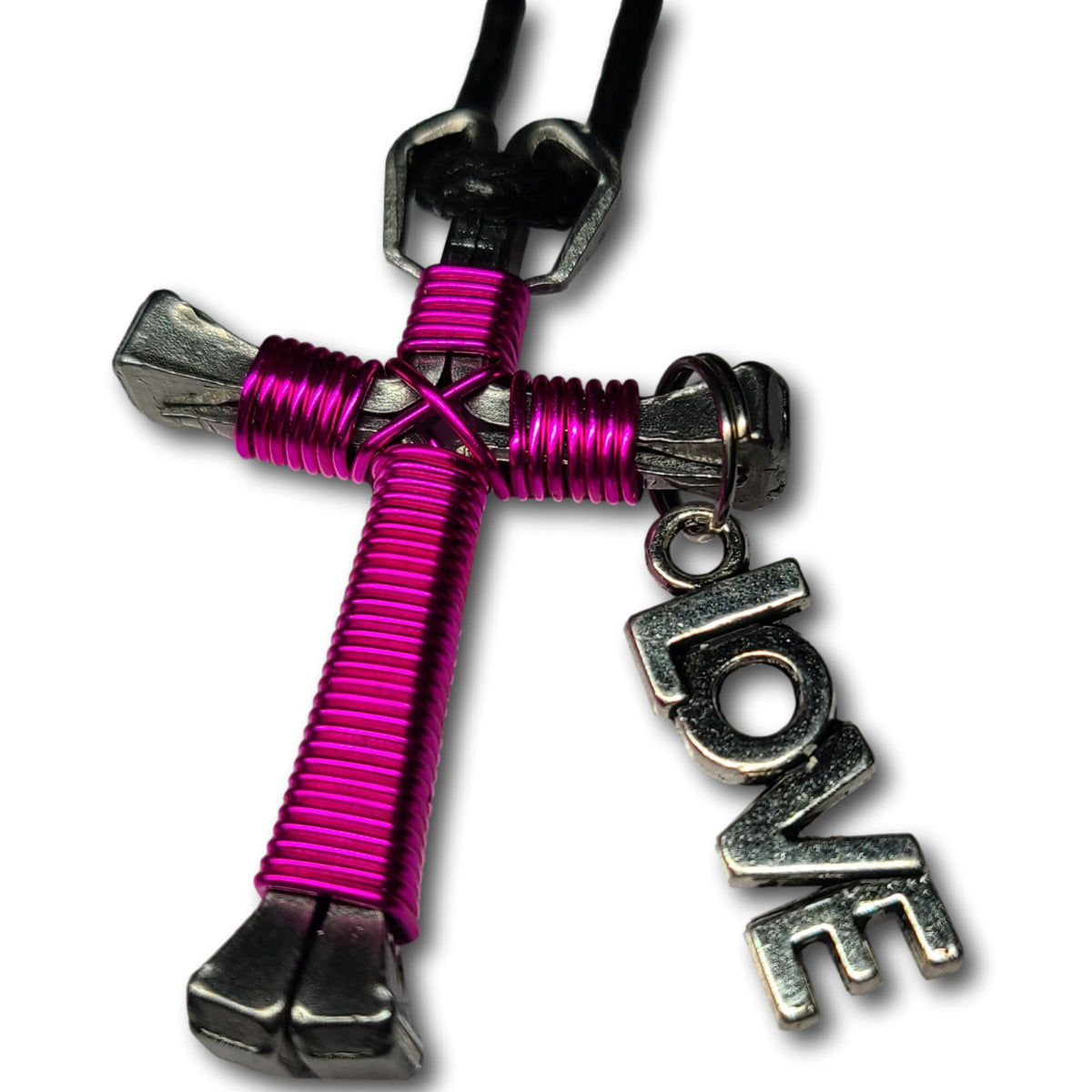 Hot Pink Horseshoe Nail Cross Zipper Pull