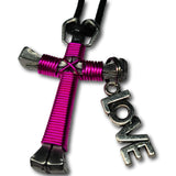 Hot Pink Horseshoe Nail Cross Key Chain