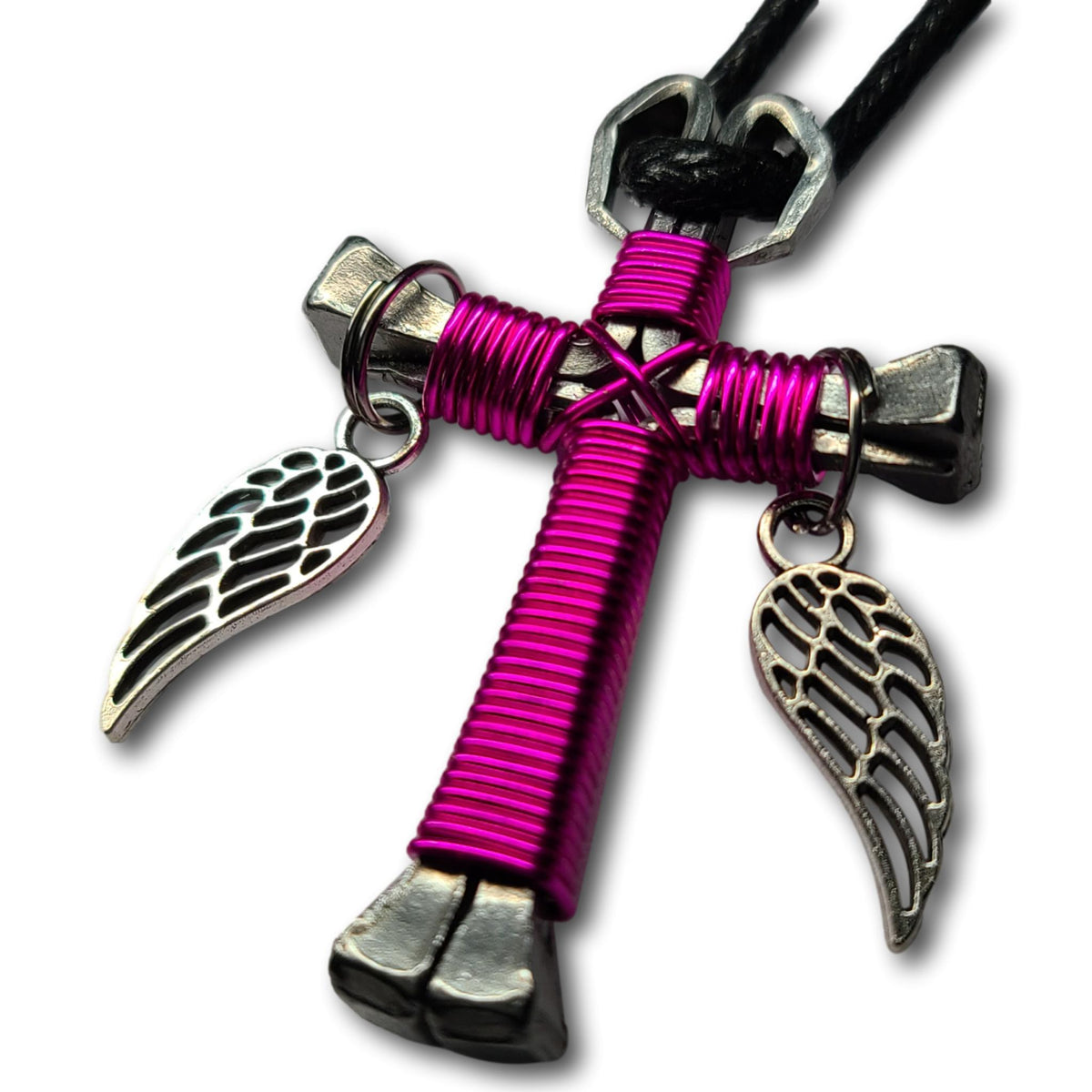 Hot Pink Horseshoe Nail Cross Key Chain