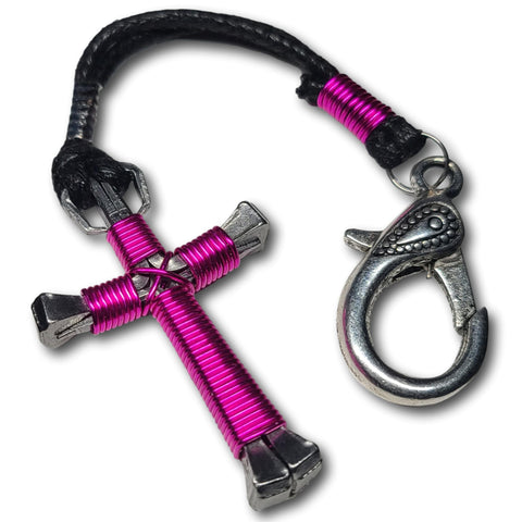 Hot Pink Horseshoe Nail Cross Zipper Pull