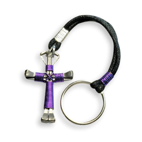 Lavender Horseshoe Nail Cross Key Chain