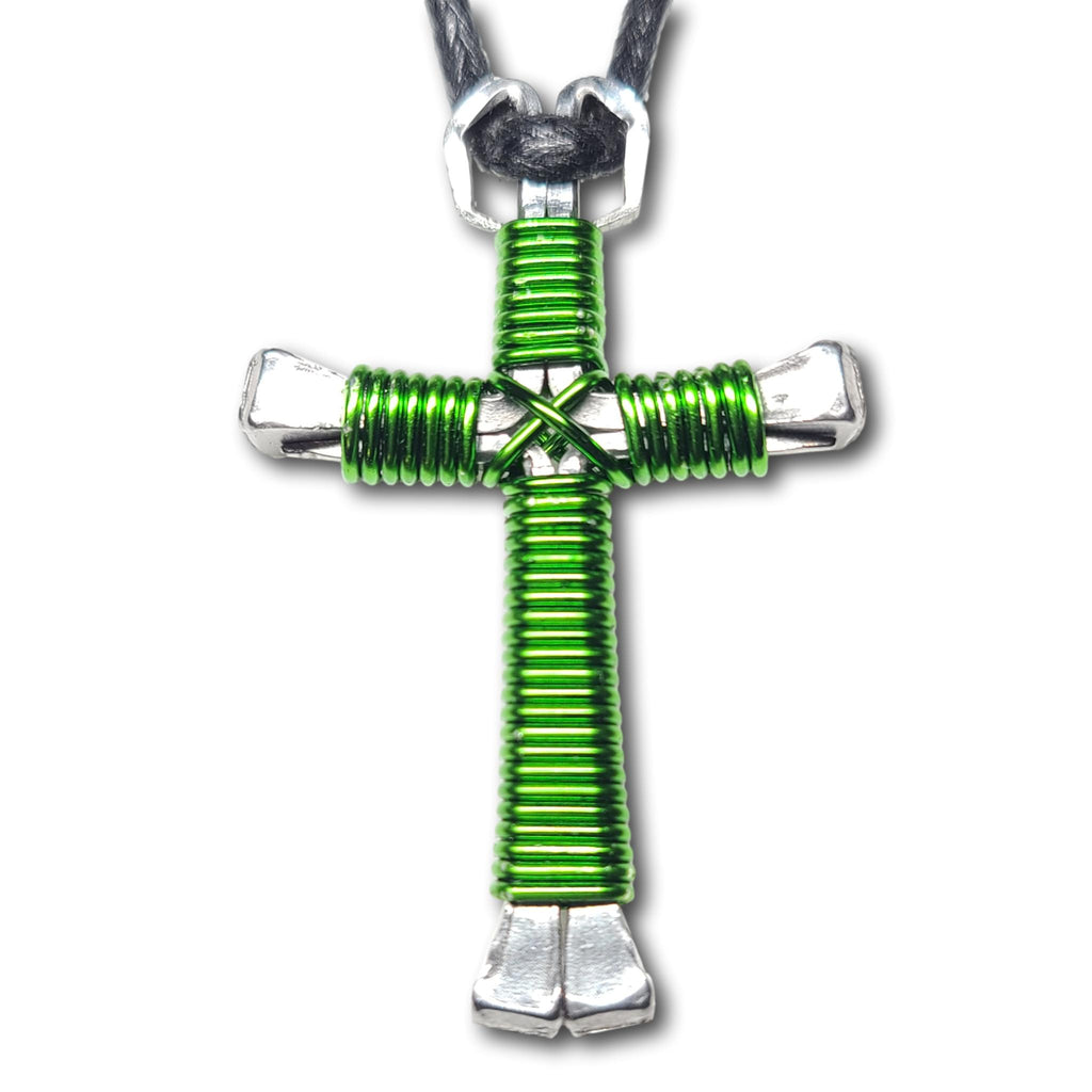 Lime Green Horseshoe Nail Cross