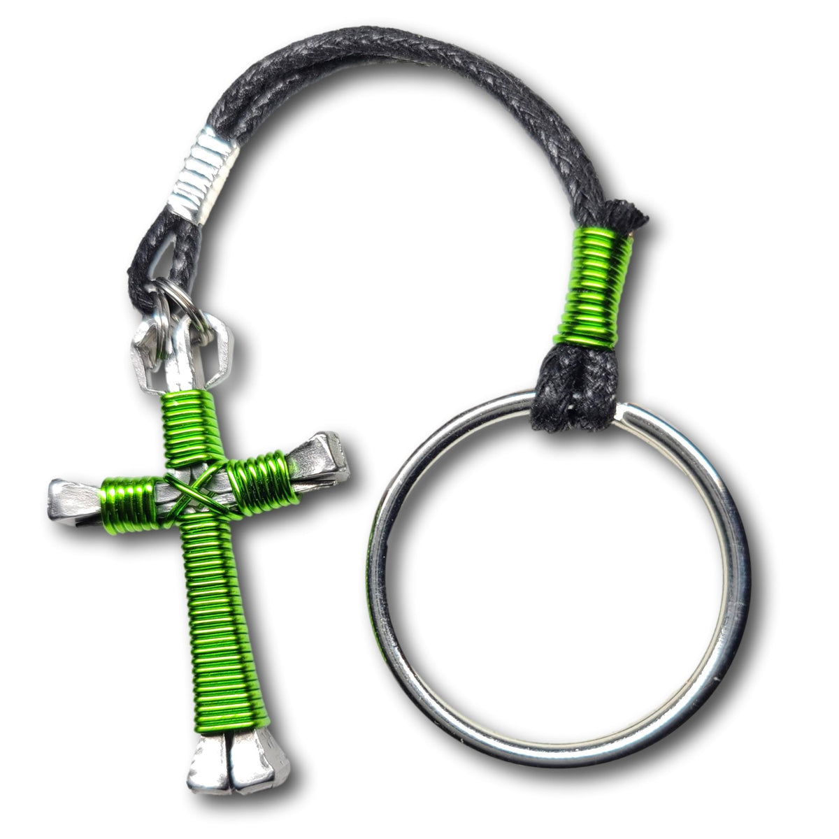 Lime Green Horseshoe Nail Cross Key Chain