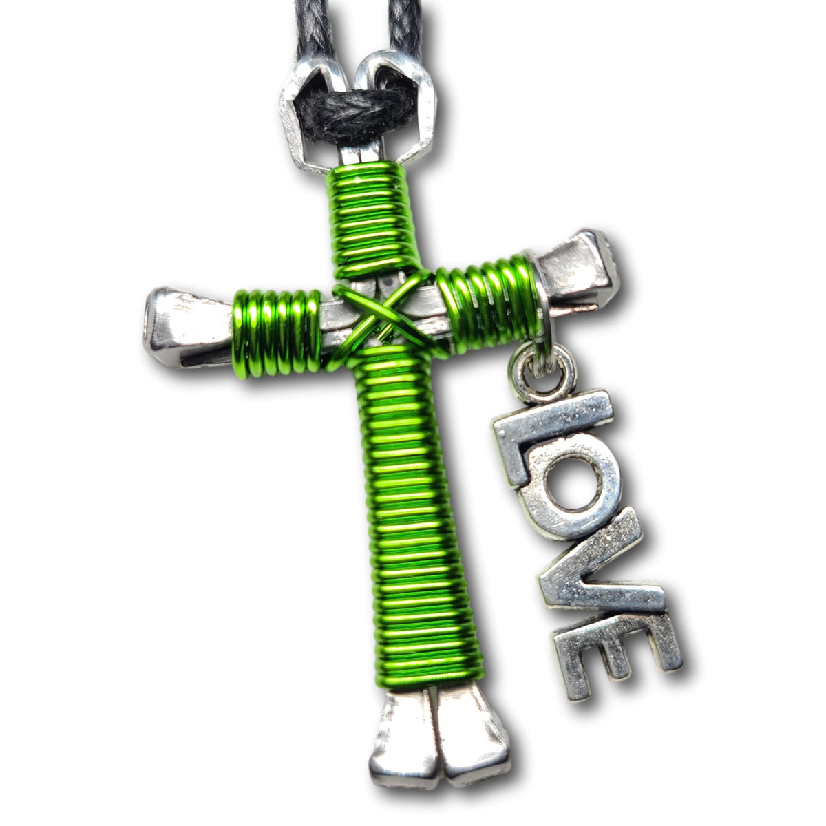 Lime Green Horseshoe Nail Cross