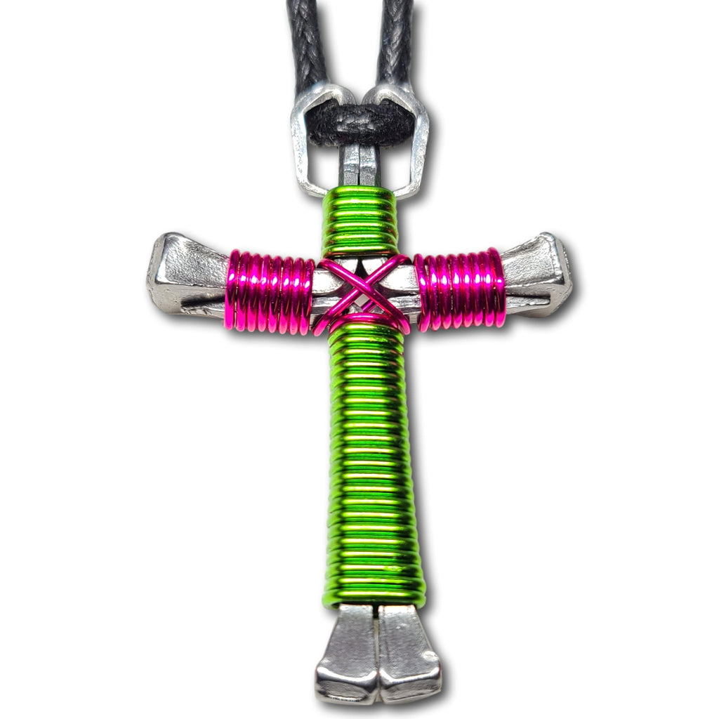 Lime & Hot Pink Horseshoe Nail Cross