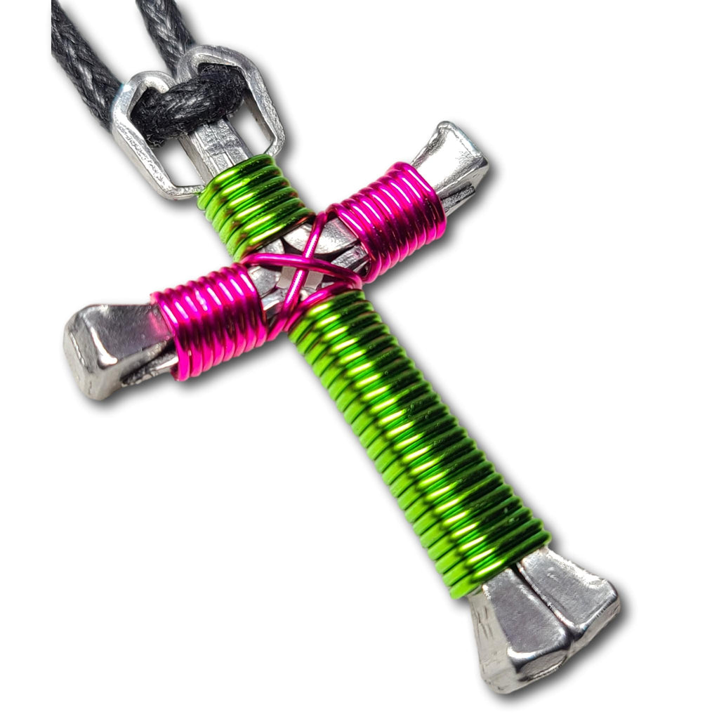 Lime & Hot Pink Horseshoe Nail Cross