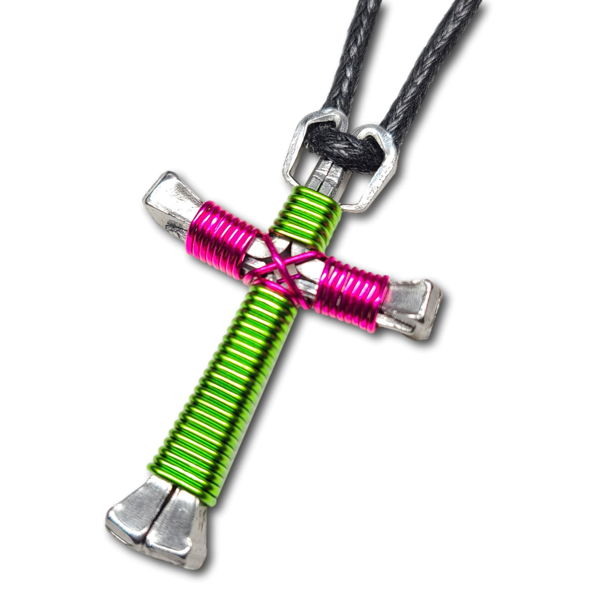 Lime & Hot Pink Horseshoe Nail Cross
