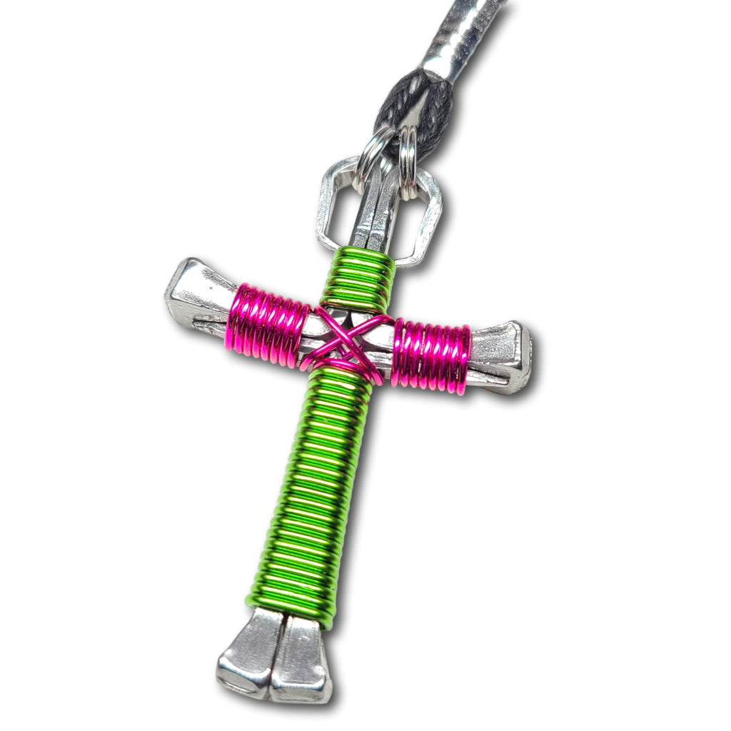 Lime & Hot Pink Horseshoe Nail Cross