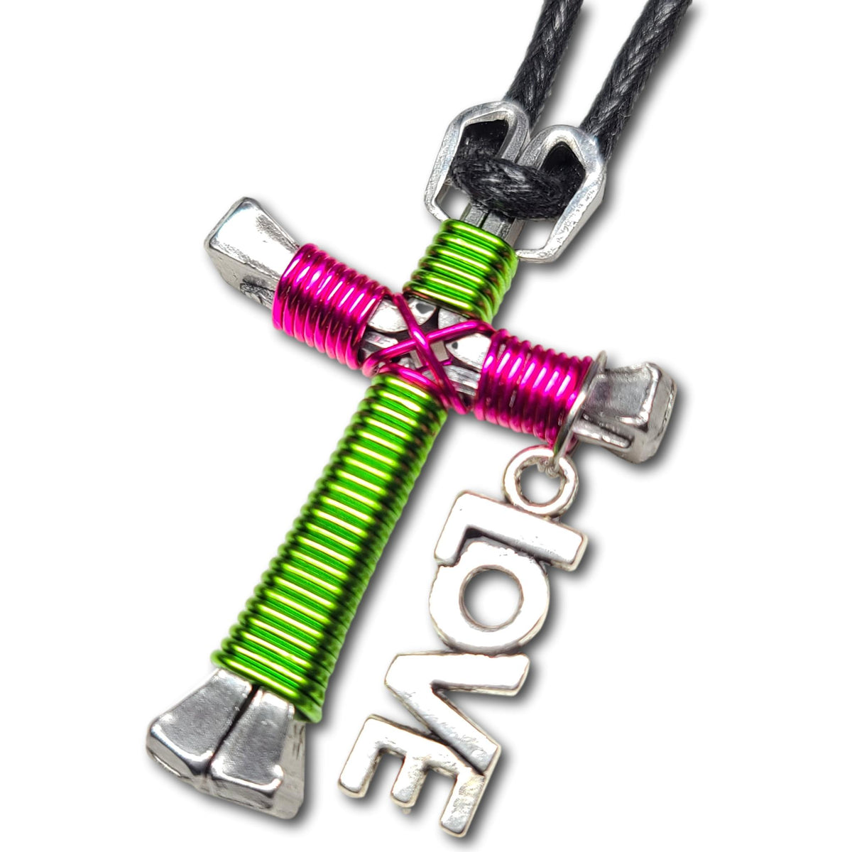 Lime & Hot Pink Horseshoe Nail Cross