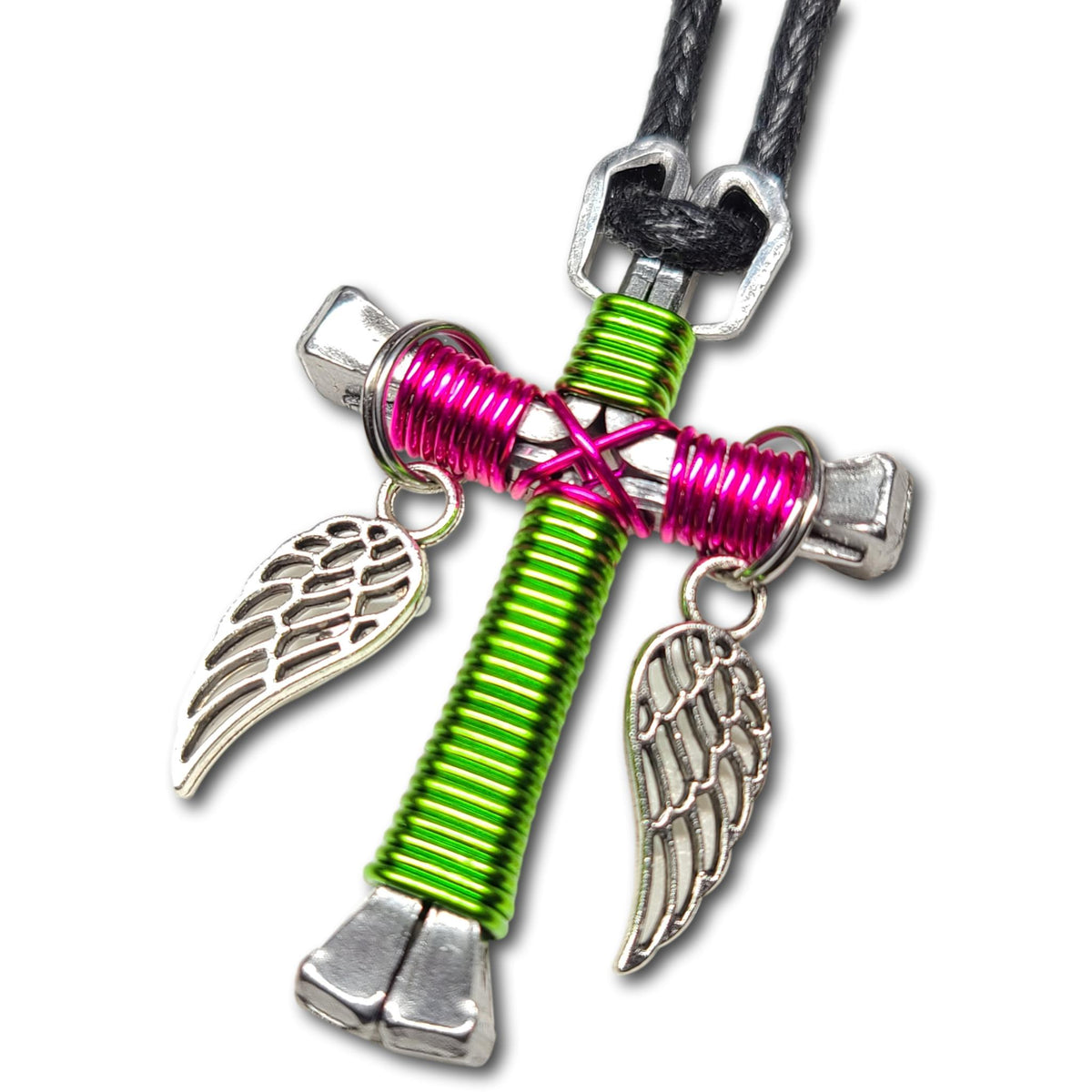 Lime & Hot Pink Horseshoe Nail Cross