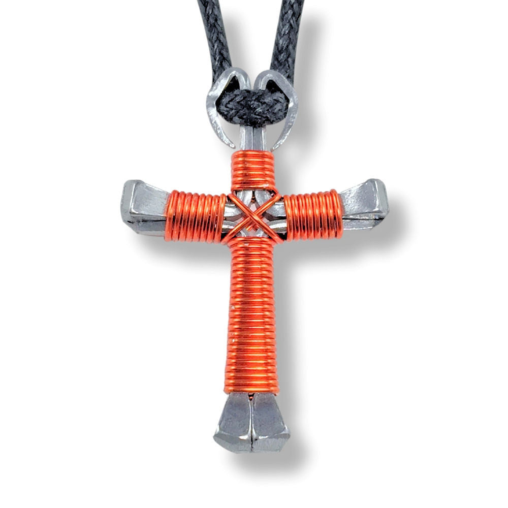 Orange Horseshoe Nail Cross Necklace
