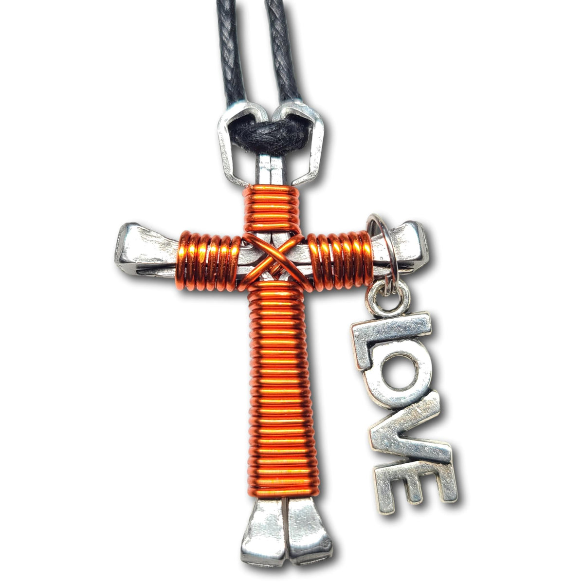 Orange Horseshoe Nail Cross Key Chain