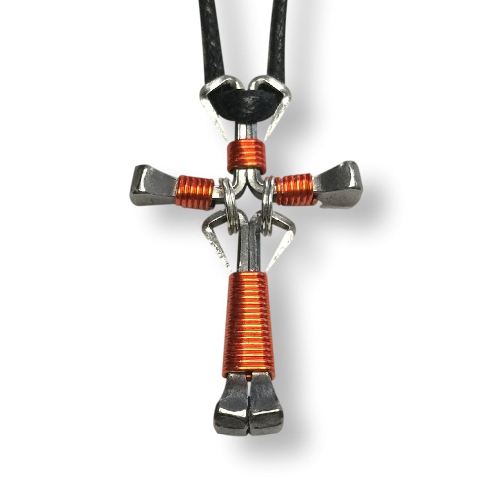 Dangle Orange Horseshoe Nail Cross Necklace