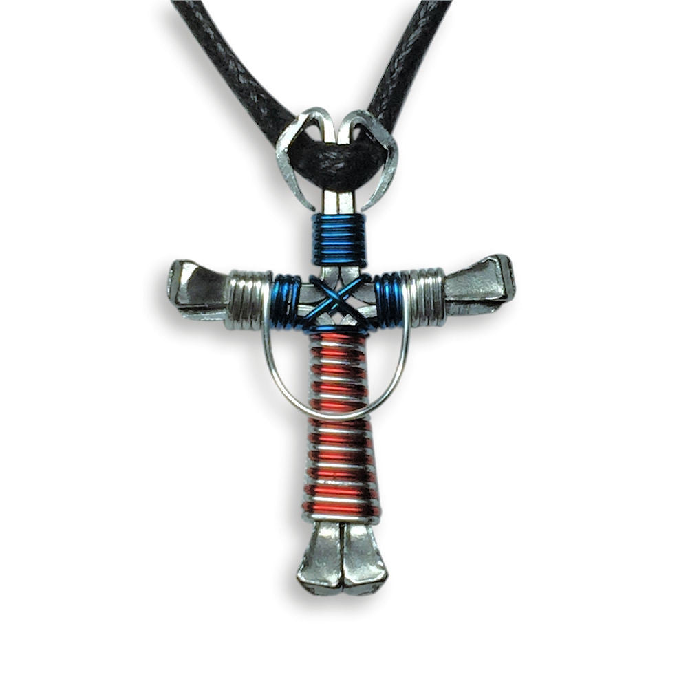 Swag Patriotic Silver Horseshoe Nail Cross Necklace